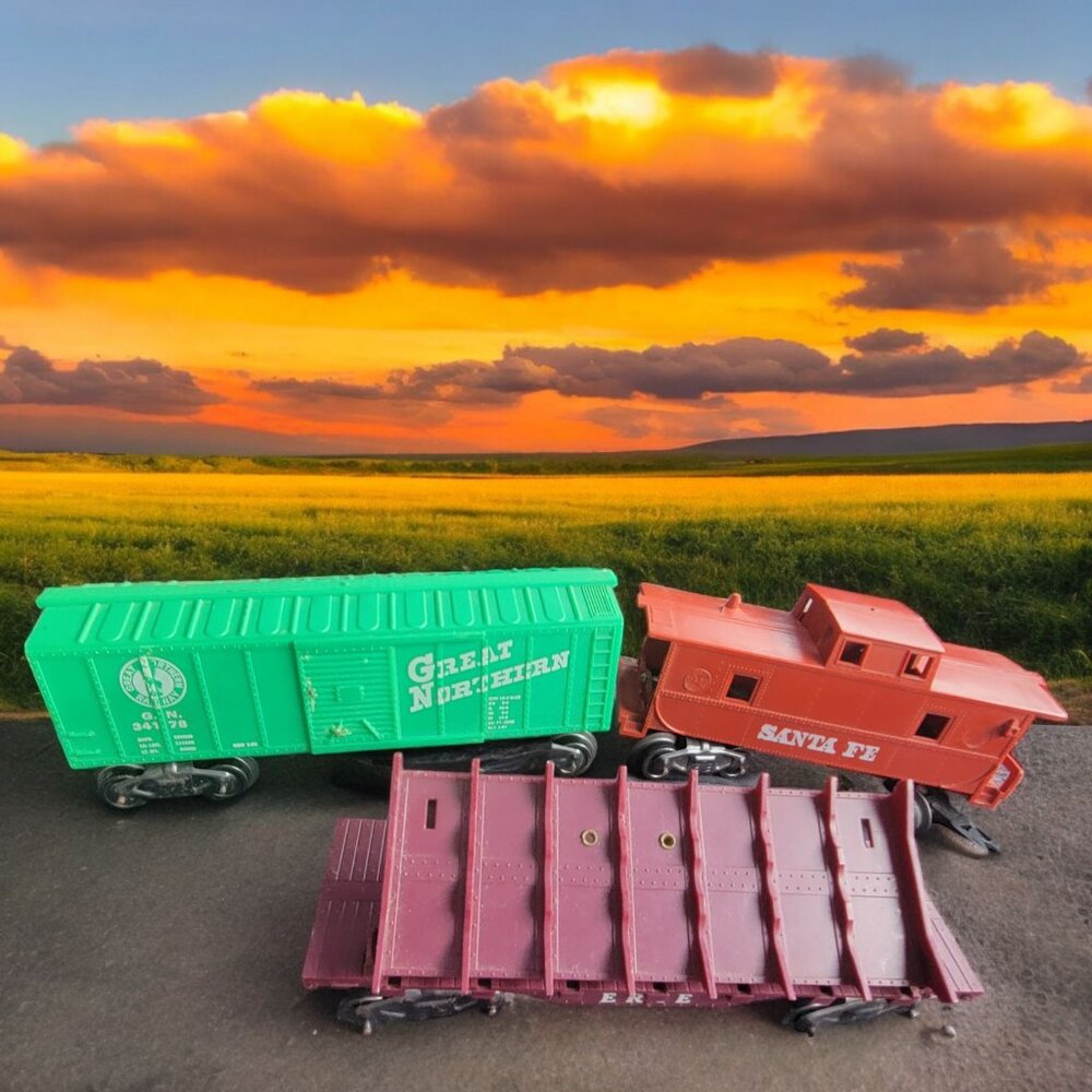 Marx O Scale Lot Santa Fe‎ Caboose, 34178 Great Northern Box Cars Guage Erie
